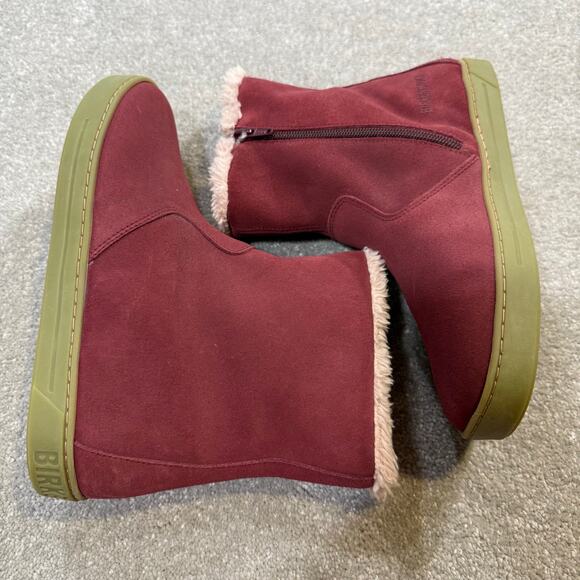 Birkenstock EUC Lille Suede Fleece Lined Boots Red Zip Up Womens 7 EU 38 Winter - Picture 4 of 15